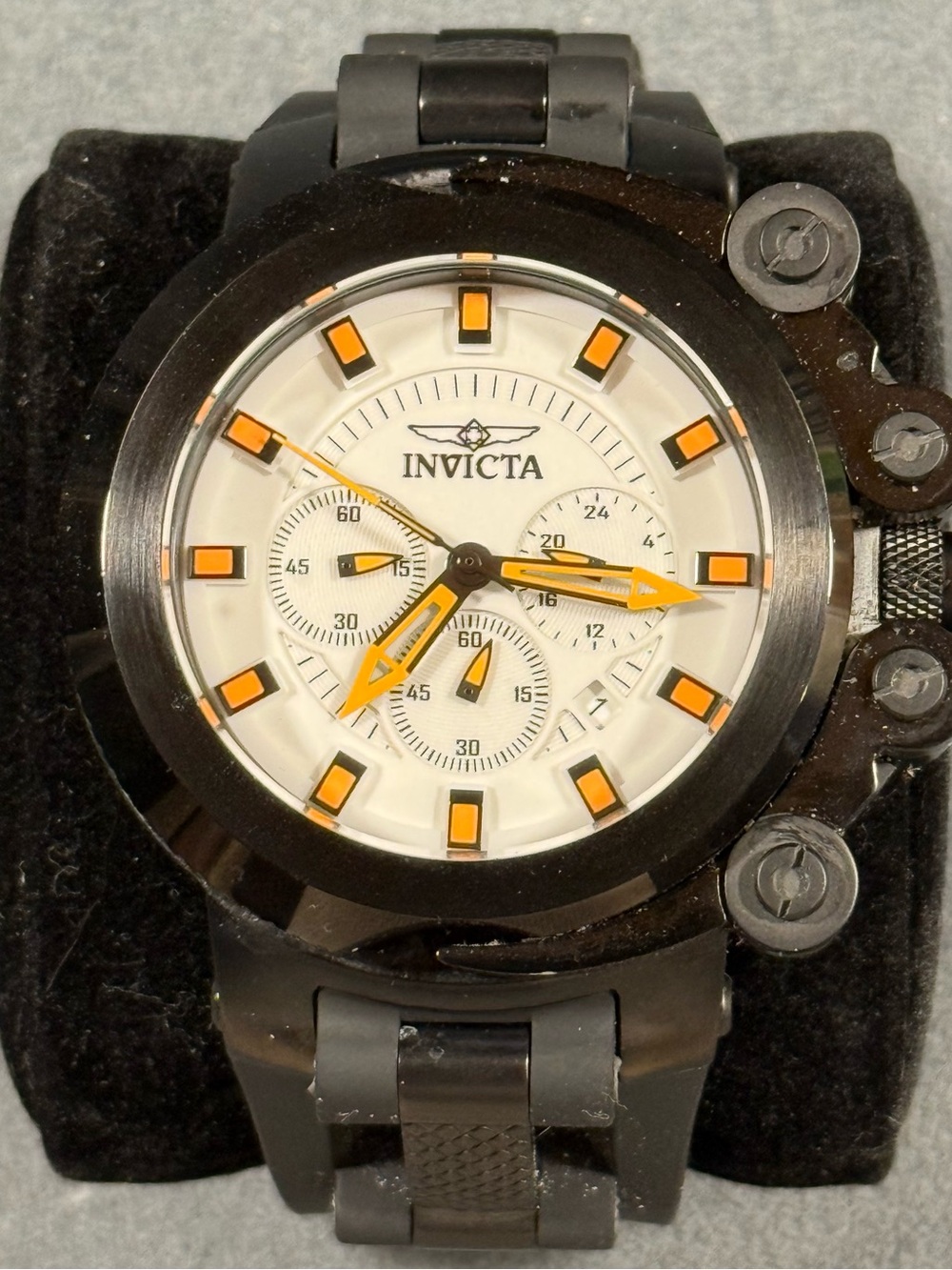 Invicta 38375 Coalition Forces Black White Chronograph Watch Orange Accents